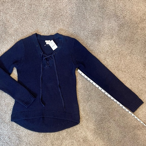 NWT. J. Crew Factory Lace-up Cotton Linen Sweater. Navy Blue. Size Small. - Picture 5 of 11
